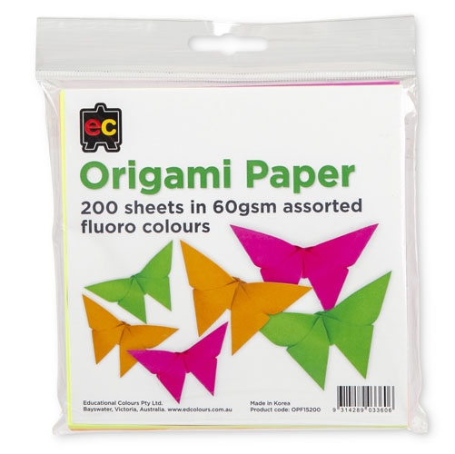 Origami Paper Fluoro Cols PK200 EC